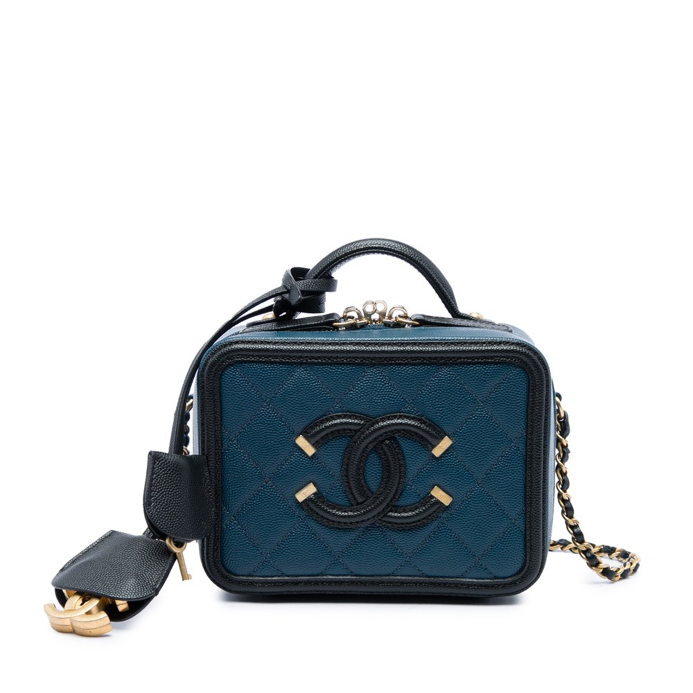 Pre-Loved Chanel Small Bicolor Caviar CC Filigree Vanity Case